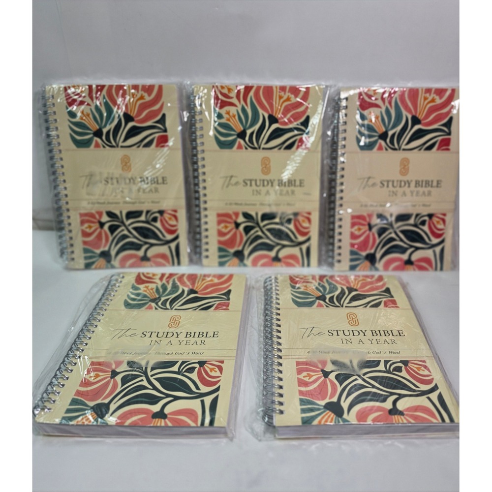 Lot of 5 The Study Bible In A Year Journal 52 Week Spiral Devotional Floral Bulk